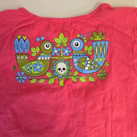 Twice Shy Floral Skull Salmon Colored Organic Fashion Tank Top size Large - Picture 8 of 12